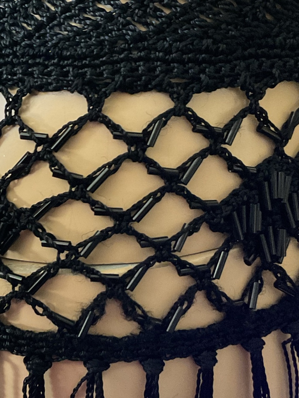 VTG Y2K MNG BLACK CROCHET HALTER BEADED FRINGE TOP - Picture 5 of 6